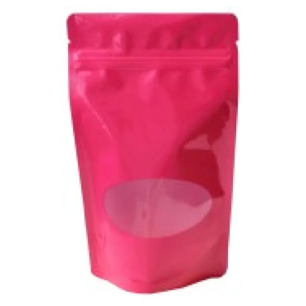 Standbodenbeutel PET pink glänzend, mit Fenster, 110x185x65mm, 250ml, 1000 Stk.