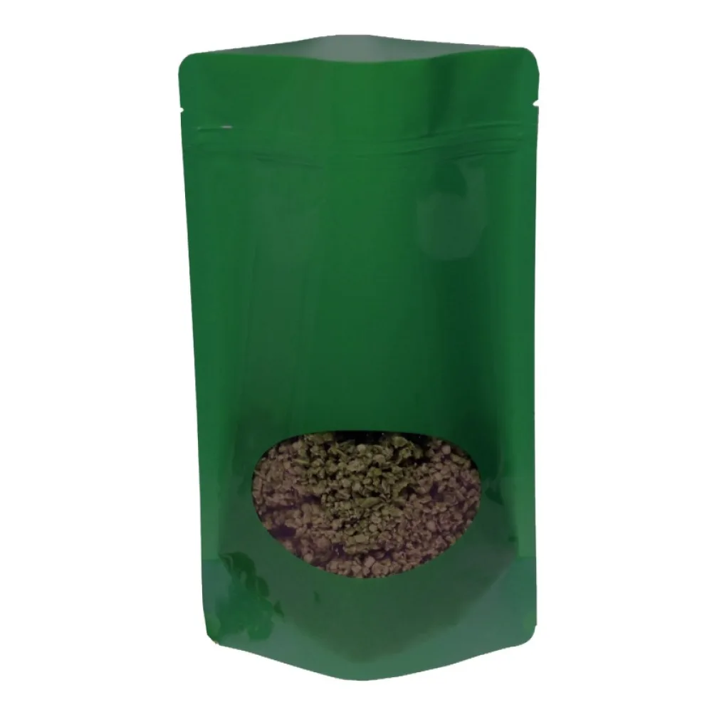 Standbodenbeutel PET dunkelgrün glänzend, mit Fenster, 180x290x90mm, 500 Stk. – Bild 2