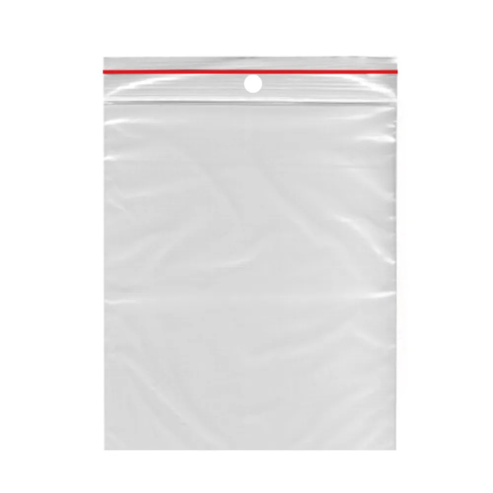Druckverschlussbeutel 80 x 180 mm mit Rundlochung Farbstreifen rot 1000 Stk. – Bild 2