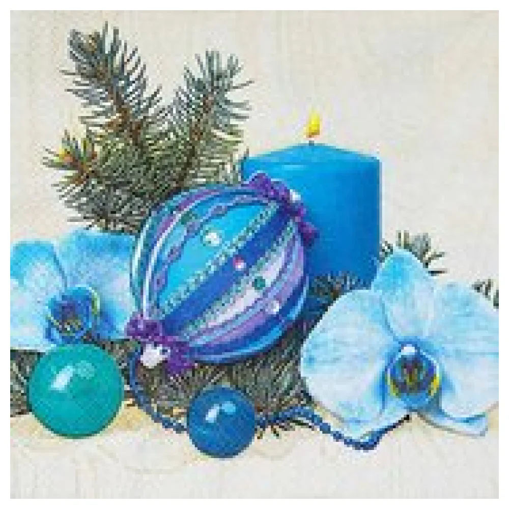 Weihnachtsservietten 3-lagig 33 x 33 cm blaue Kerze und Deko, 20 Stk.