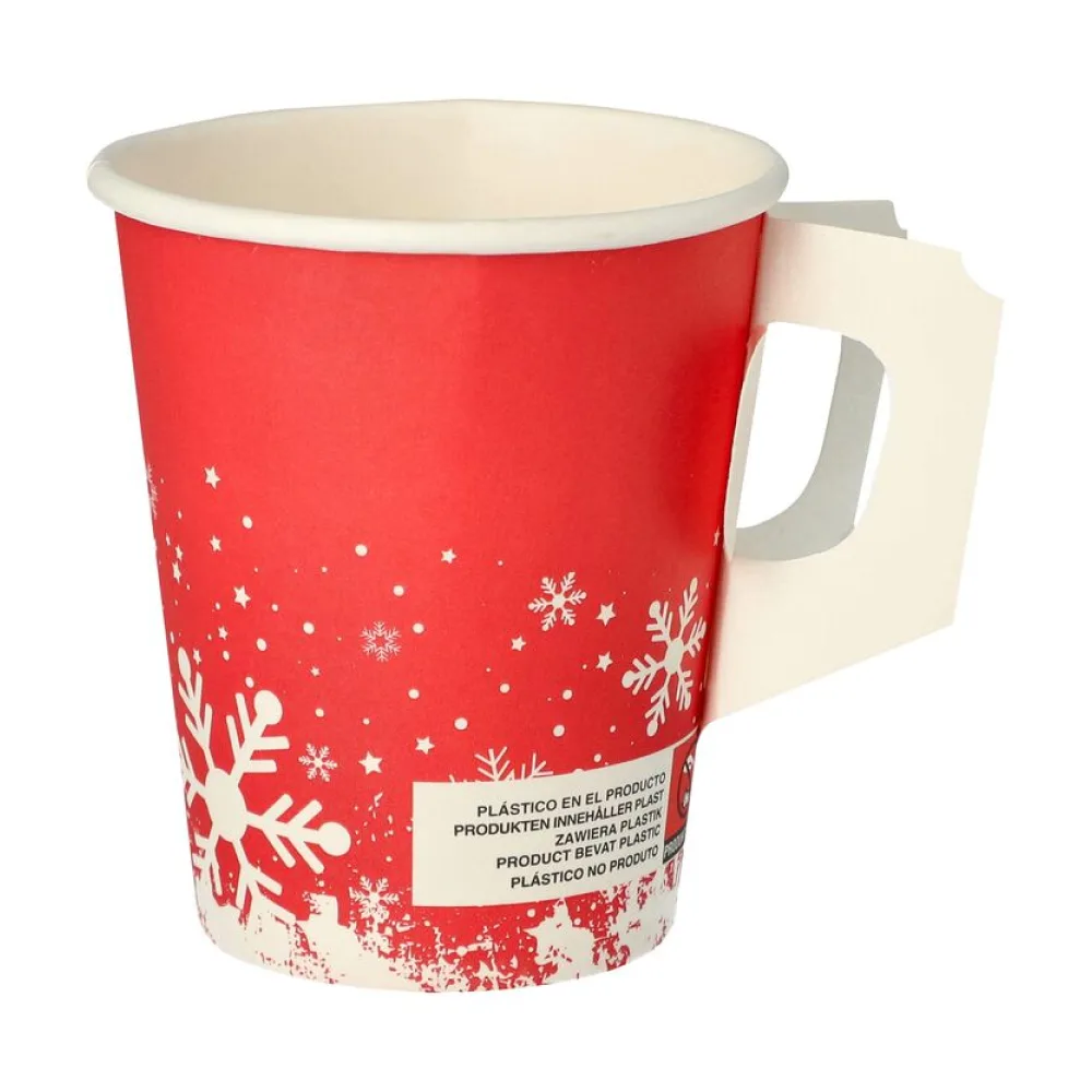 Henkelbecher Kaffeebecher Glühweinbecher rot Wintertime Schneeflocke, 200 ml, 50 Stk. – Bild 2