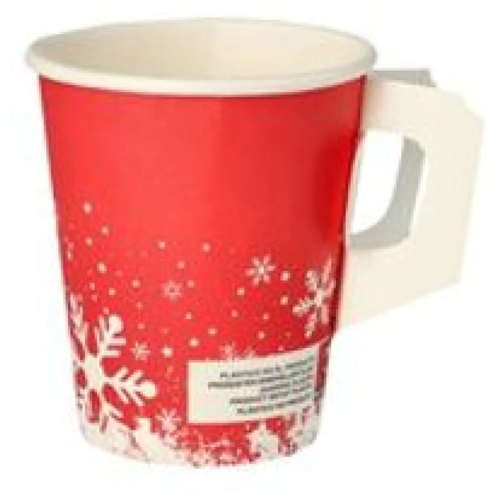 Henkelbecher Kaffeebecher Glühweinbecher rot Wintertime Schneeflocke, 200 ml, 50 Stk. – Bild 3