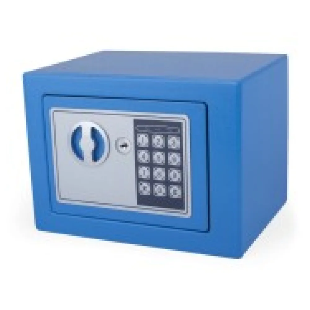 Tresor Safe 23x17x17cm mit elektronischem Zahlenschloss für Tisch/Wandmontage blau