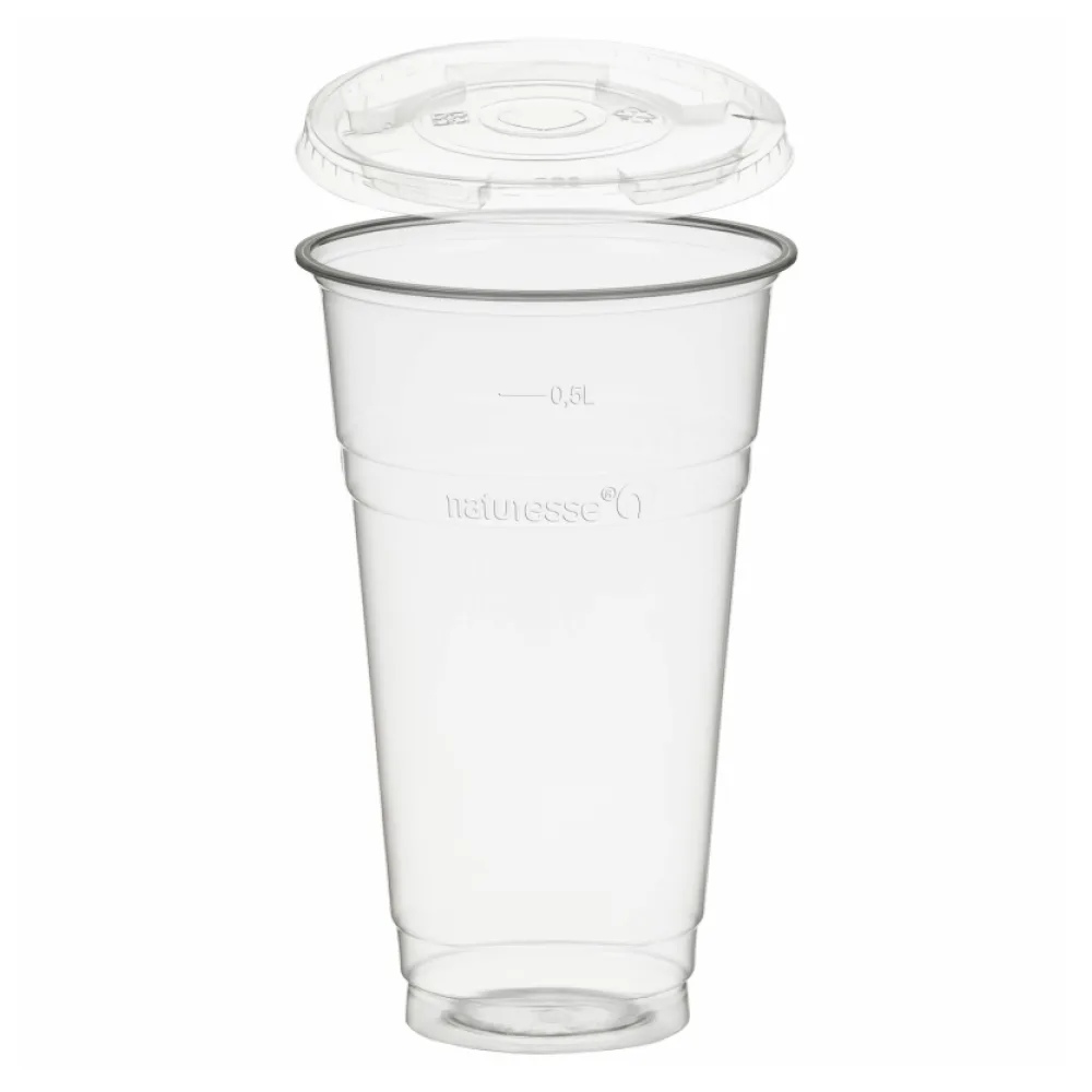 BIO Trinkbecher 500ml + Deckel mit Halmstanzung aus Biokunststoff(PLA) 50 Stk. – Bild 2