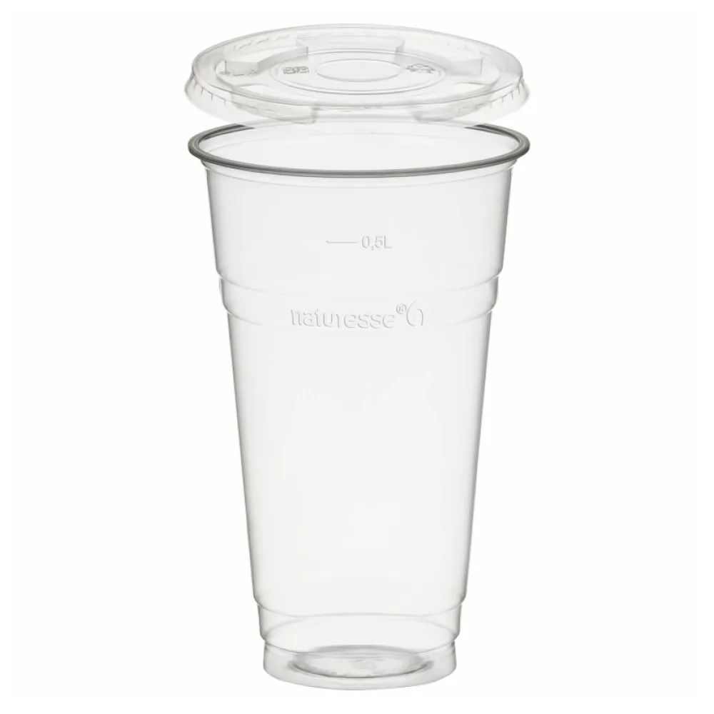BIO Trinkbecher 500ml + Deckel flach ohne Loch aus Biokunststoff (PLA) 50 Stk. – Bild 2