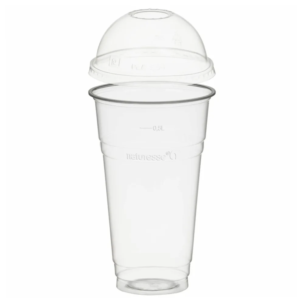 BIO Trinkbecher 500ml + Domdeckel mit Rundloch aus Biokunststoff (PLA) 50 Stk. – Bild 2