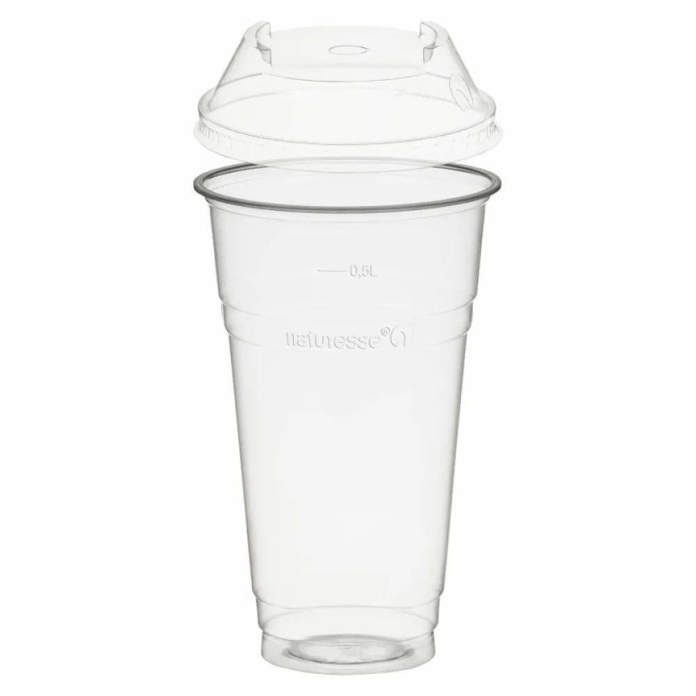 BIO Trinkbecher 500ml + Domdeckel mit C-Loch stapelbar aus Biokunststoff 50 Stk. – Bild 2