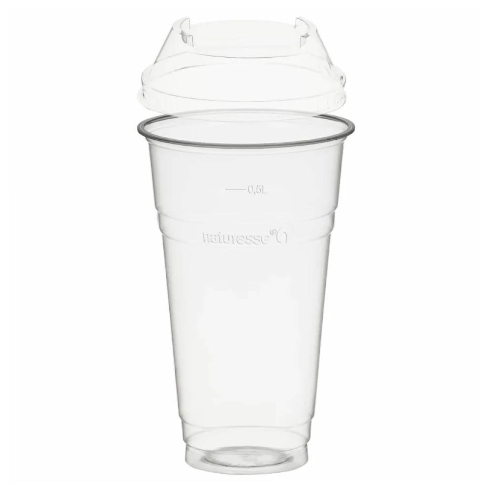 BIO Trinkbecher 500ml + Domdeckel ohne Loch stapelbar aus Biokunststoff 50 Stk. – Bild 2