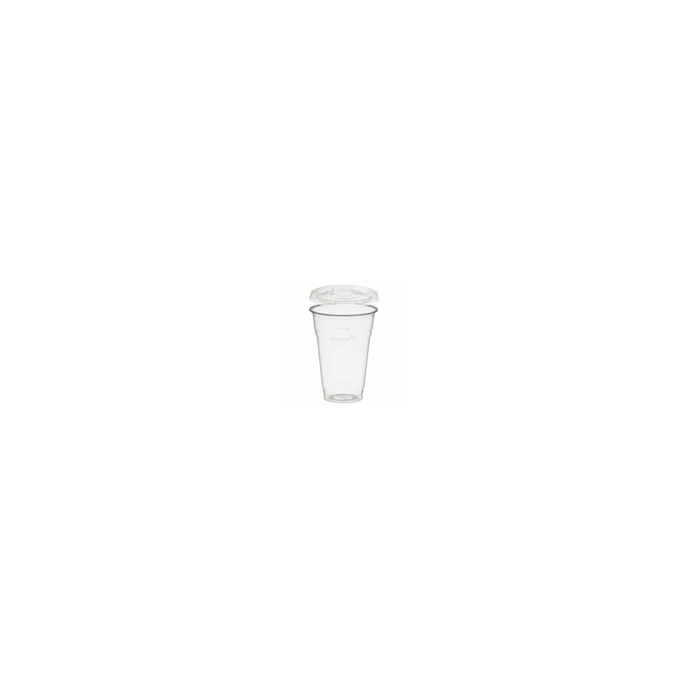 BIO Trinkbecher 400ml + Deckel flach ohne Loch aus Biokunststoff (PLA) 50 Stk.