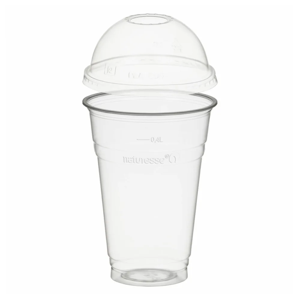 BIO Trinkbecher 400ml + Domdeckel mit Rundloch aus Biokunststoff (PLA) 50 Stk. – Bild 2