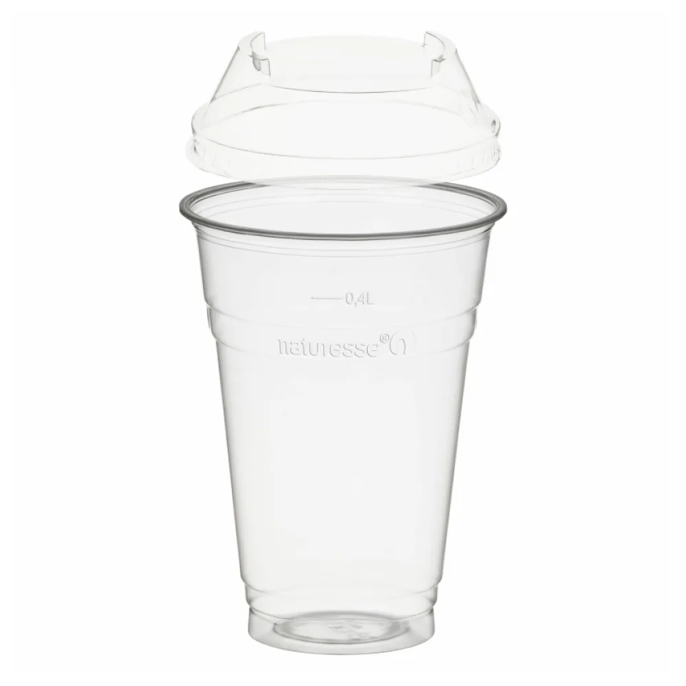 BIO Trinkbecher 400ml + Domdeckel ohne Loch stapelbar aus Biokunststoff 50 Stk. – Bild 2