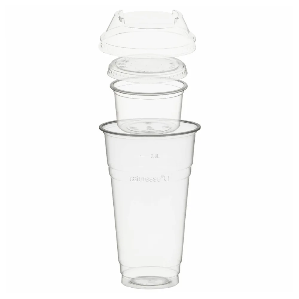 BIO Trinkbecher 500ml+Domdeckel+ 120ml Einsatzbecher stapelbar PLA, 100 Stk. – Bild 2