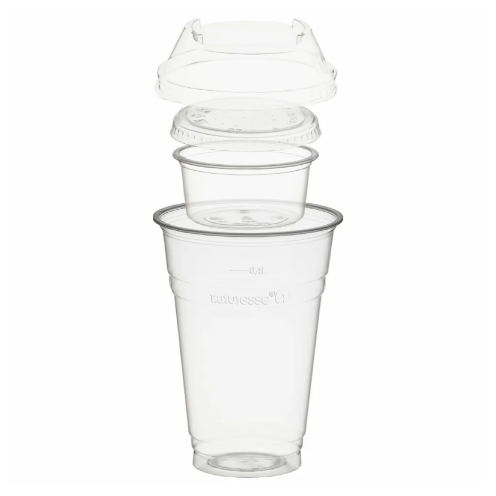 BIO Trinkbecher 400ml + Domdeckel+ 90ml Einsatzbecher stapelbar PLA, 100 Stk. – Bild 2
