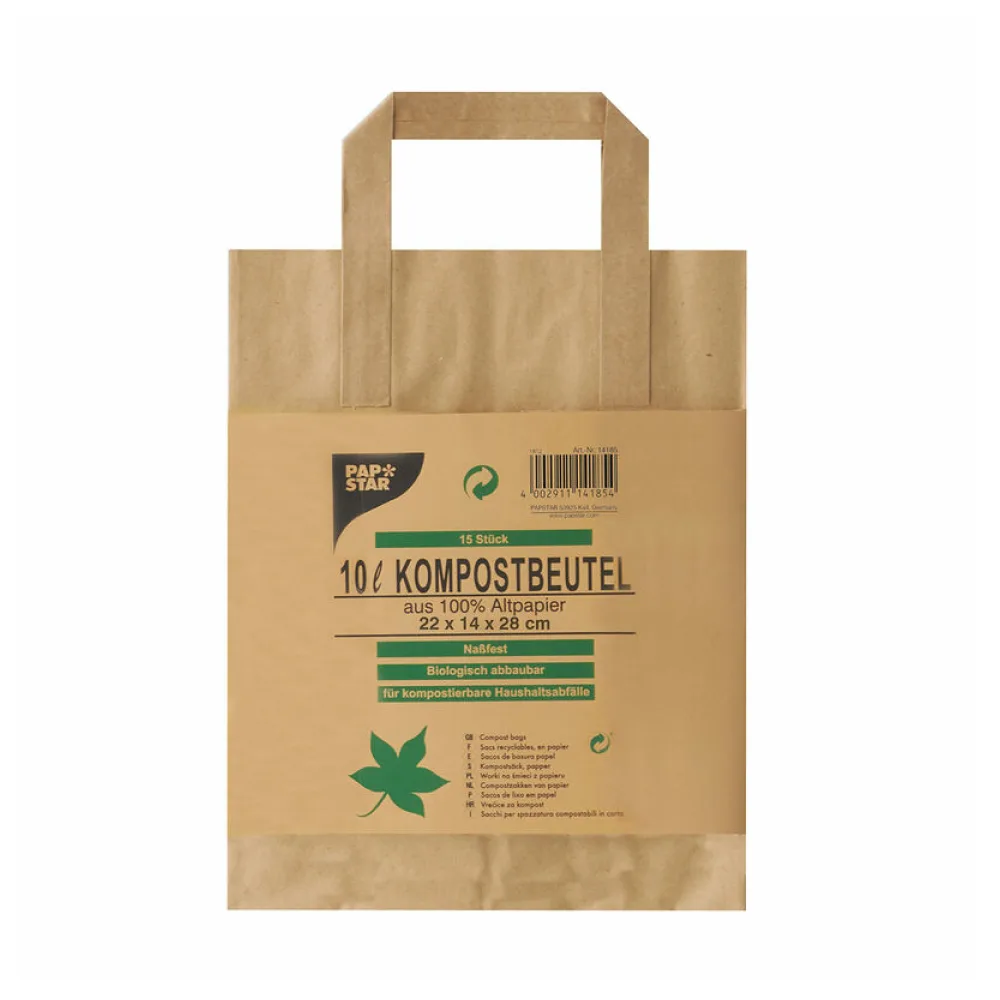 Kompostbeutel aus Papier mit Henkel 10L 28 cm x 22 cm x 14 cm braun, 15 Stk. – Bild 2