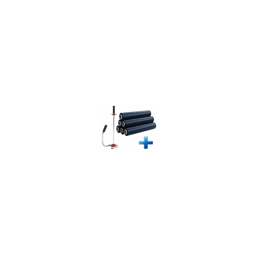 Sparset 6 Rollen Handstretchfolie Handwickelfolie schwarz mit Abroller DE LUXE