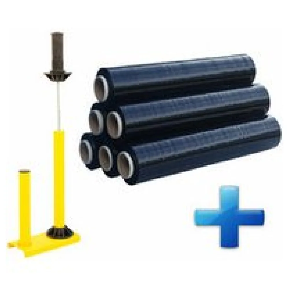 Sparset 6 Rollen Handstretchfolie Handwickelfolie schwarz mit Abroller B'STAR – Bild 3