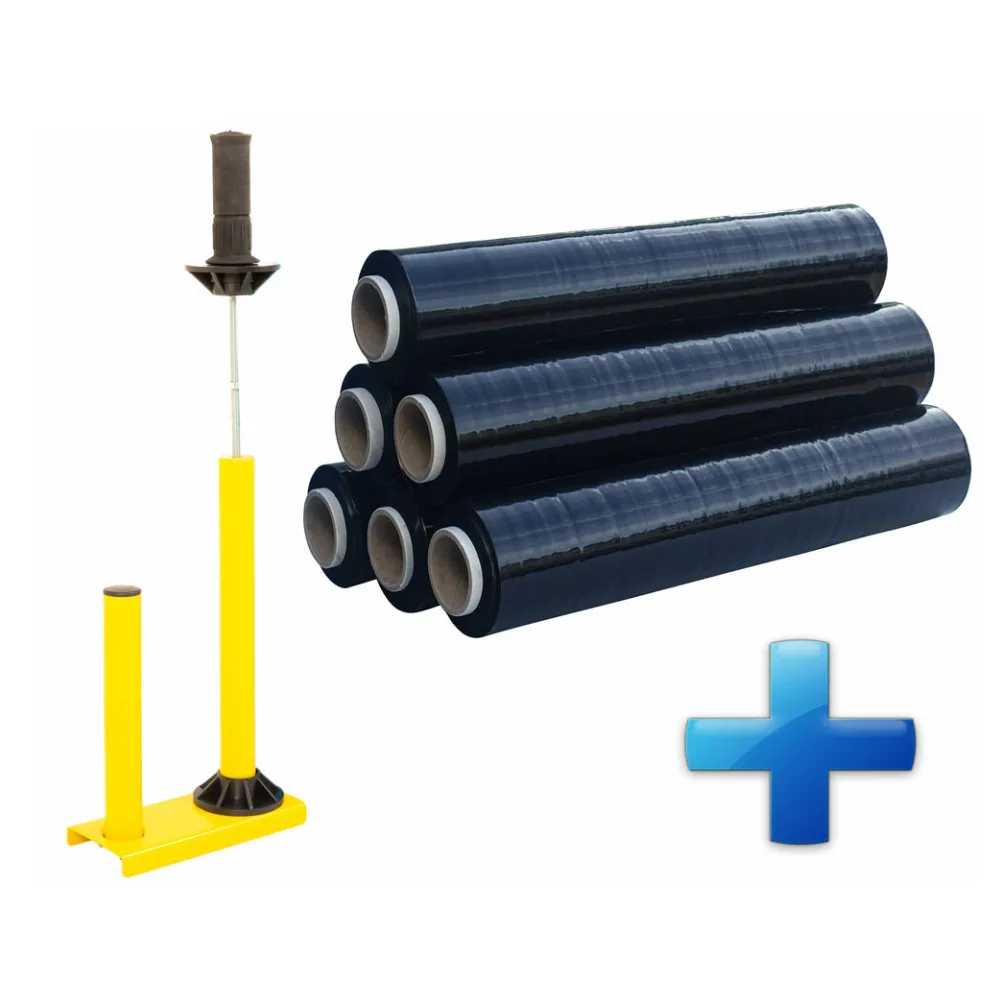 Sparset 6 Rollen Handstretchfolie Handwickelfolie schwarz mit Abroller B'STAR – Bild 2