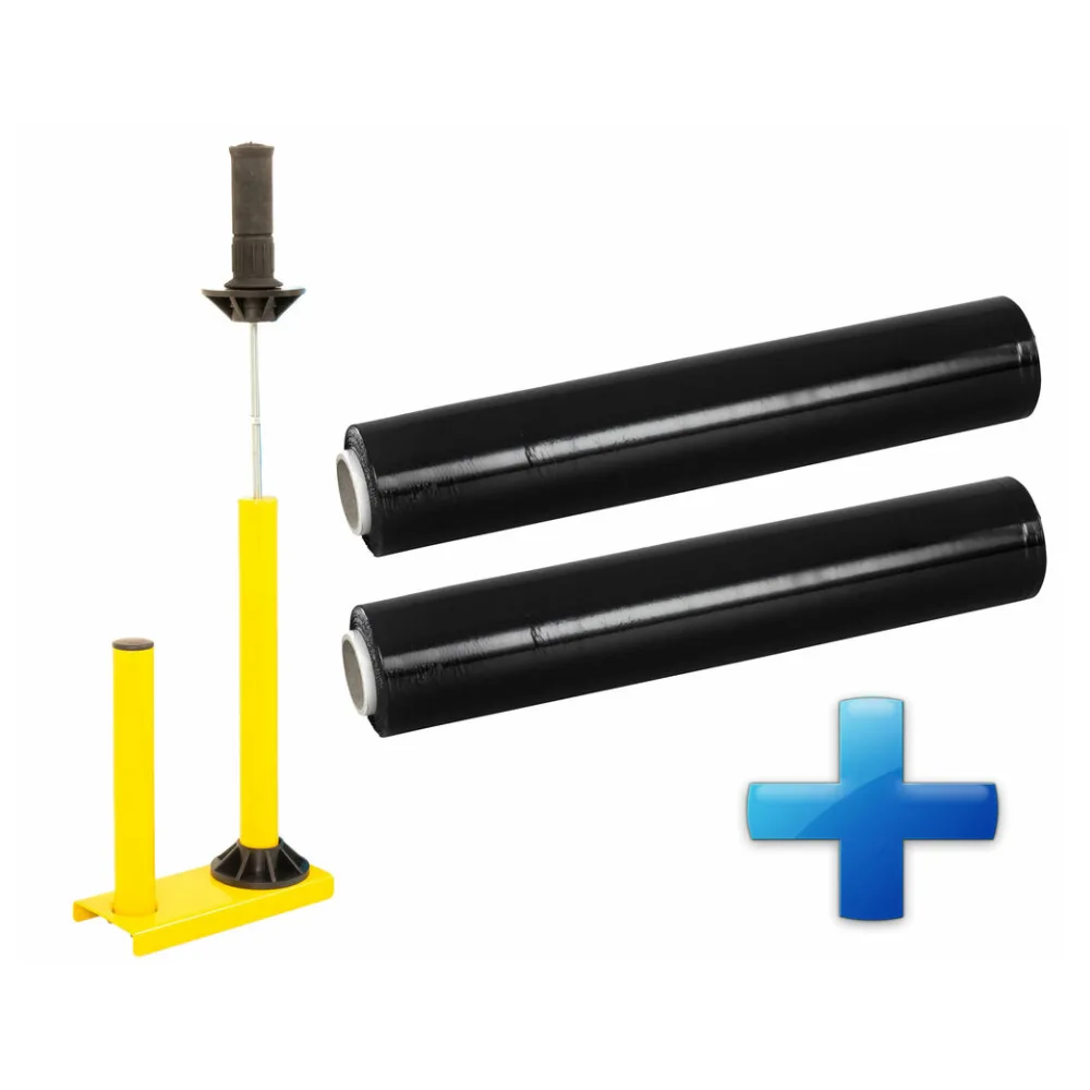 Sparset 2 Rollen Handstretchfolie Handwickelfolie schwarz mit Abroller B'STAR – Bild 2