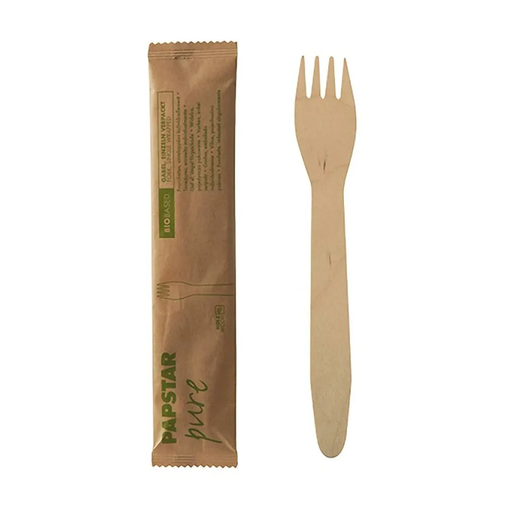 Holzgabeln Gabeln aus Holz 155mm natur einzeln verpackt in Papierbeutel, 50 Stk. – Bild 2