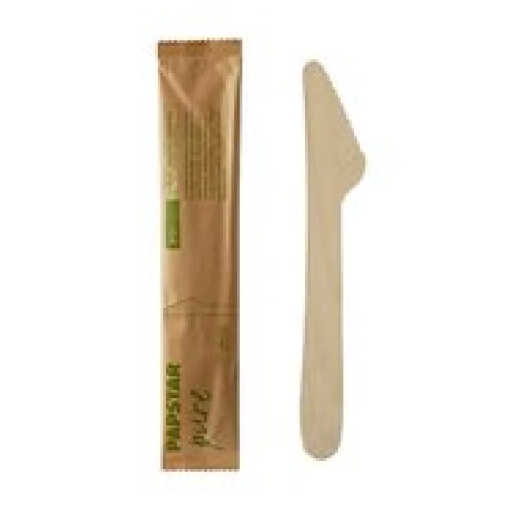 Holzmesser Messer aus Holz 165mm natur einzeln verpackt in Papierbeutel, 50 Stk.