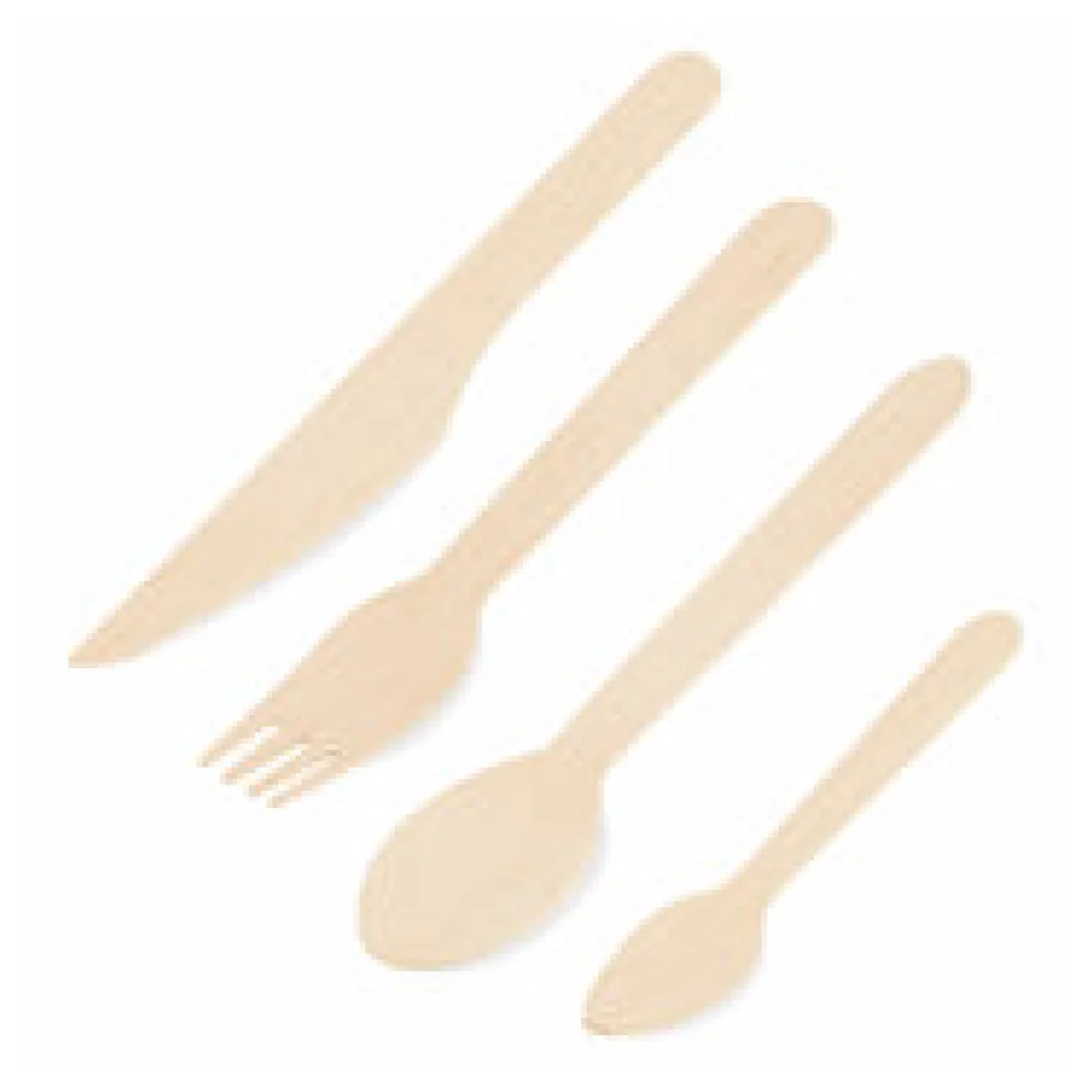 Bestecksets aus Holz biologisch abbaubar Gabeln Messer Löffel Kaffeelöffel, 10 Stk.