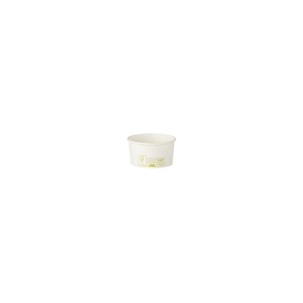 Bio Eisbecher Pappbecher 100% ohne Kunststoff 260ml O92 Höhe 55mm weiß, 50 Stk.