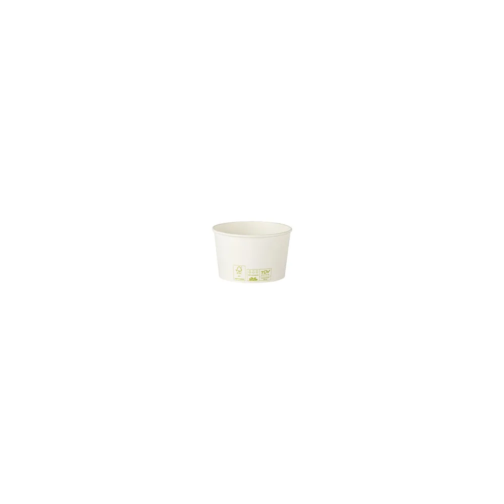 Bio Eisbecher Pappbecher 100% ohne Kunststoff 340ml O101 Höhe 63mm weiß, 50 Stk.