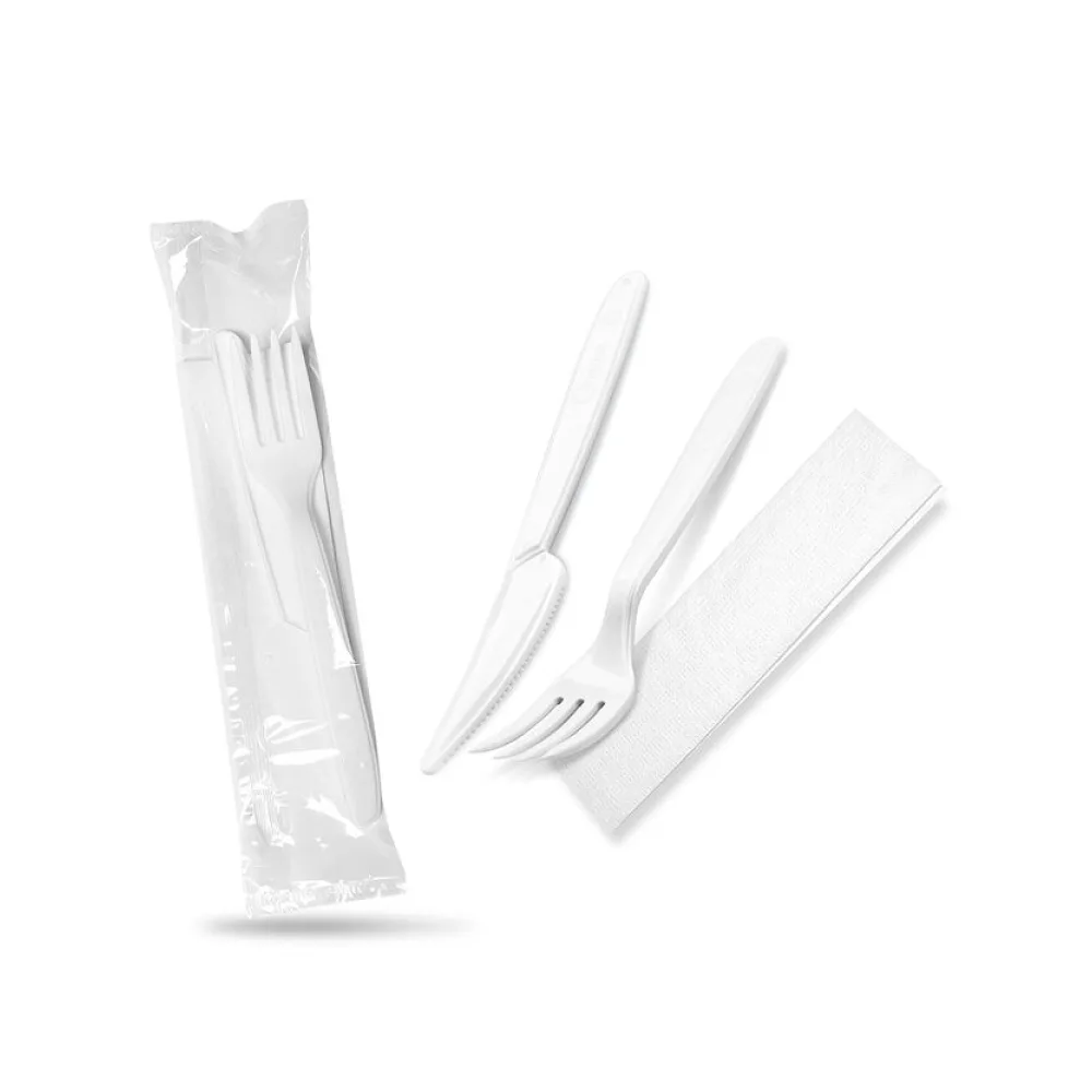 Bestecksets aus PP wiederverwendbar 125 Waschzyklen 3-teilig Gabel Messer Serviette hygienisch verpackt, 250 Sets – Bild 2