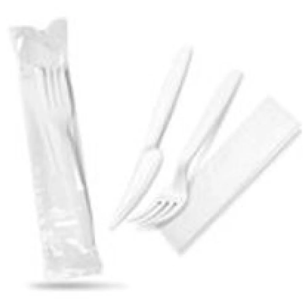 Bestecksets aus PP wiederverwendbar 125 Waschzyklen 3-teilig Gabel Messer Serviette hygienisch verpackt, 250 Sets – Bild 3