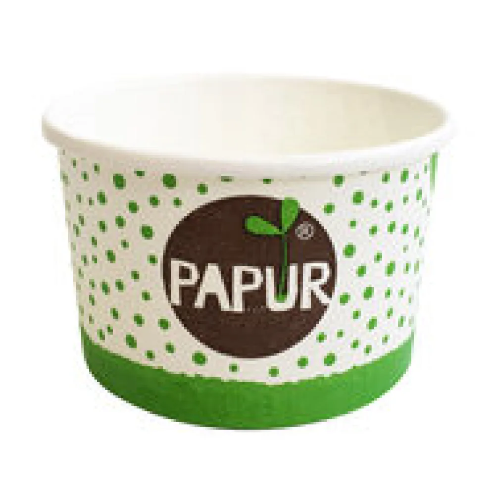 Bio Eisbecher Pappbecher PAPUR 100% ohne Kunststoff 260ml O92 Höhe 55mm, 50 Stk.