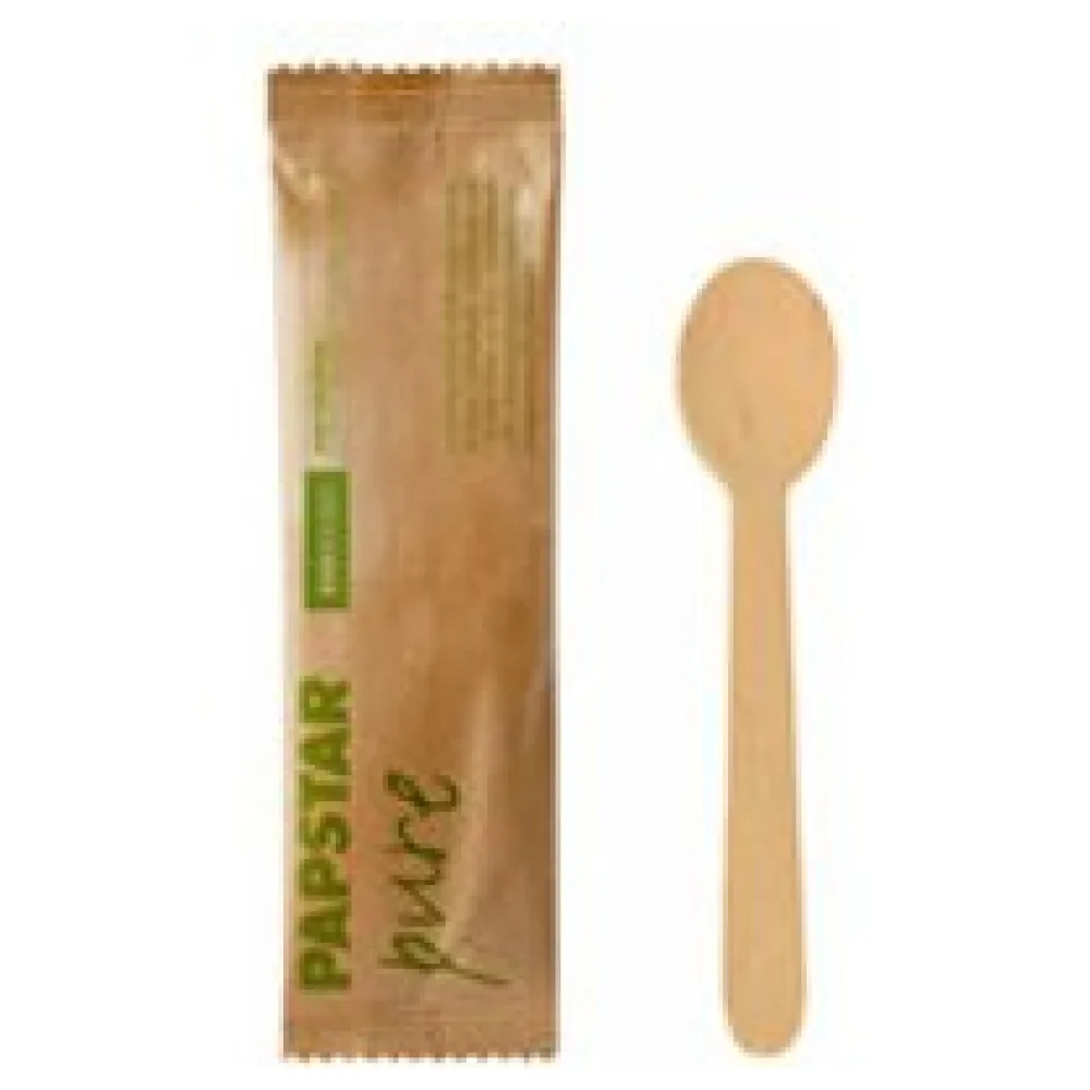 PAPSTAR Kaffeelöffel aus Holz 11 cm einzeln verpackt in Papierbeutel, 50 Stk. – Bild 3