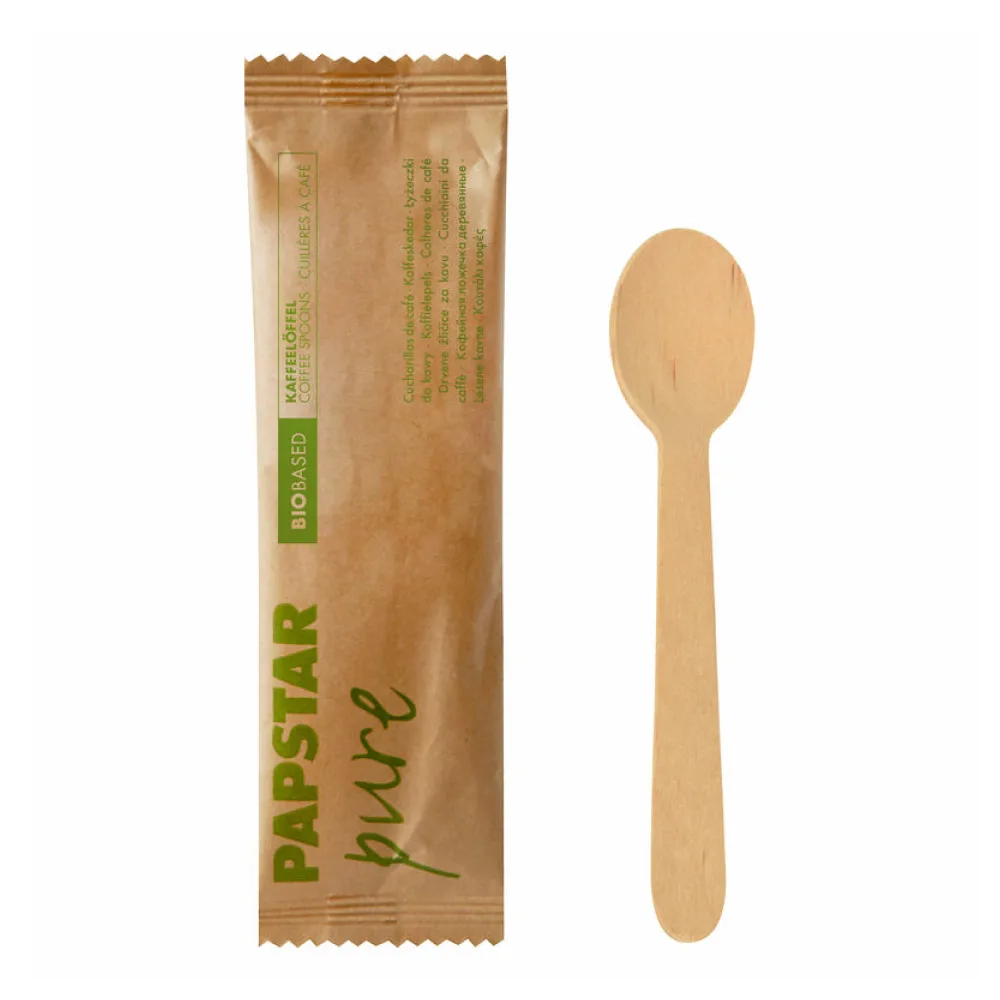 PAPSTAR Kaffeelöffel aus Holz 11 cm einzeln verpackt in Papierbeutel, 50 Stk. – Bild 2