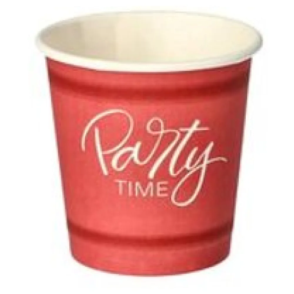 Pappbecher 5 cl rot 'Party Time' mit Biokunststoff PLA beschichtet, 50 Stk. – Bild 3