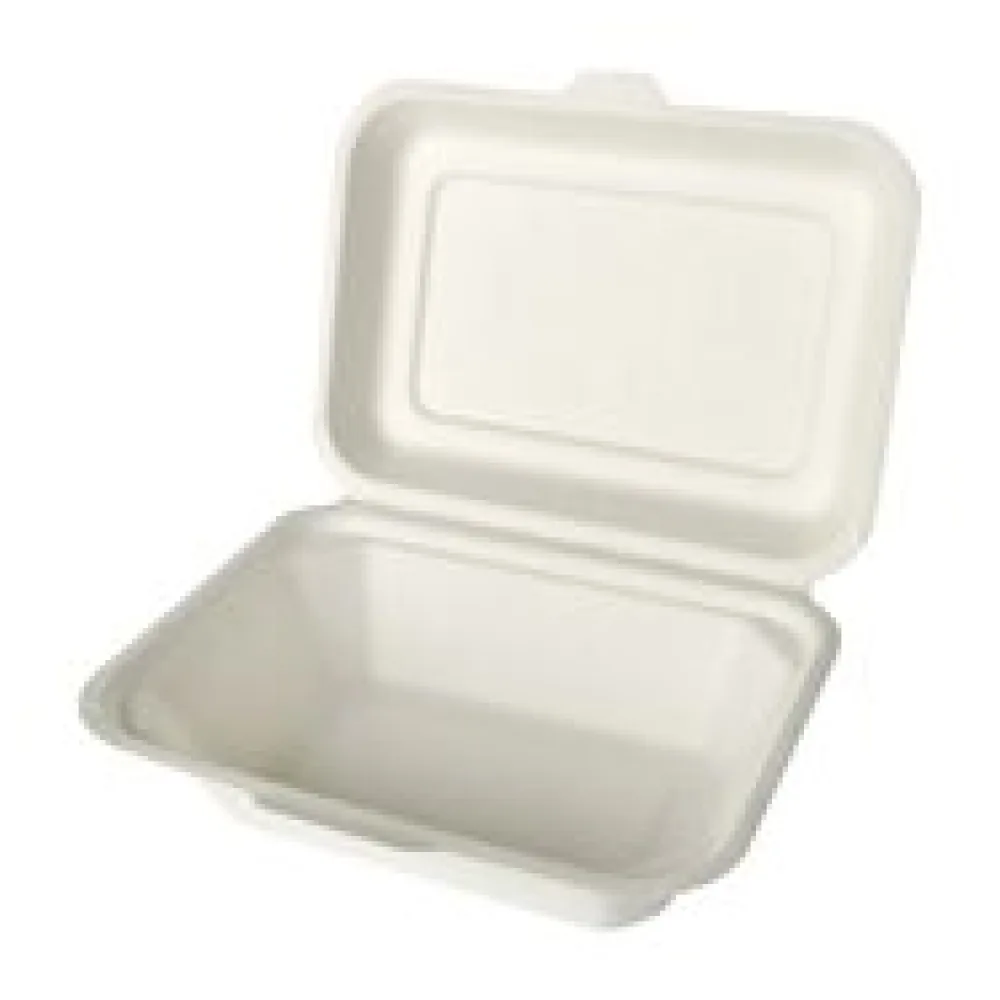 Menüboxen aus Zuckerrohr ungeteilt 6 x 18 x 12,5 cm weiss, 25 Stk.