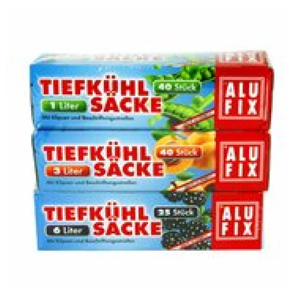 Tiefkühlsäcke Gefrierbeutel Mix mit Verschlussclips 1 L 3 L 6 L, 105 Stk.