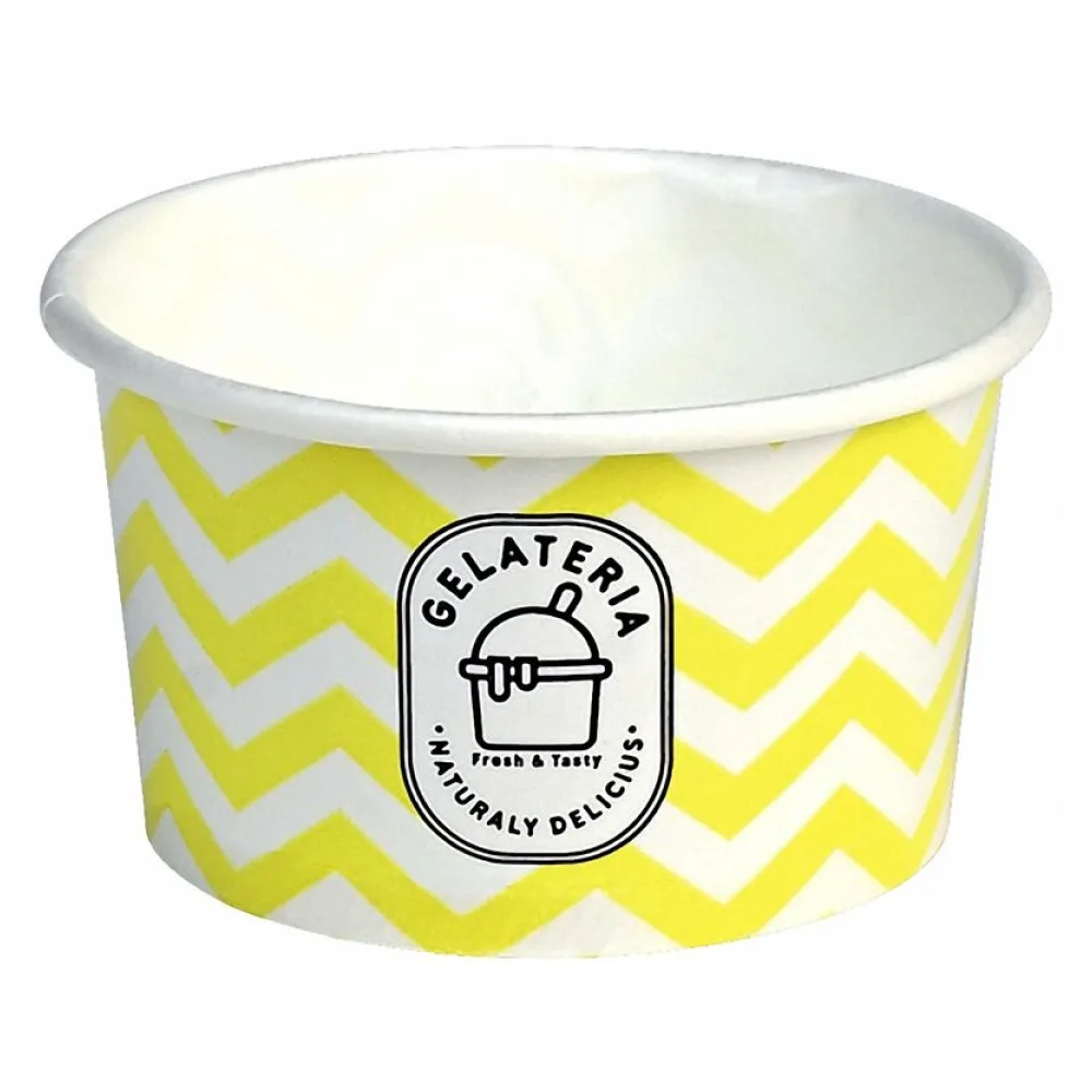 Eisbecher aus Pappe Papierbecher Zick Zack Motiv gelb 120 ml 4oz, 50 Stk. – Bild 2