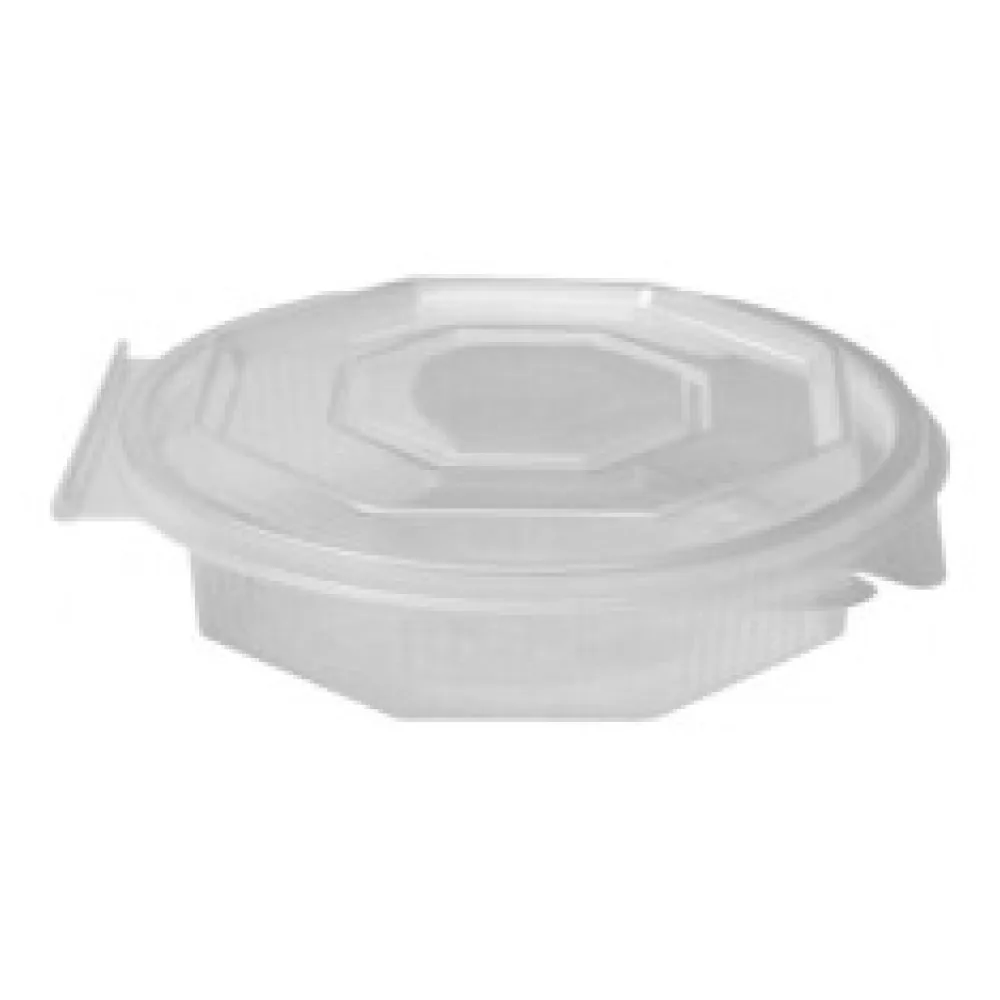 Achteckbecher klar mit angehängtem Deckel 250 ml (PP), 50 Stk.