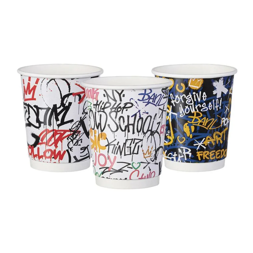 Pappbecher Heißgetränkebecher doppelwandig GRAFFITI MIX 200 ml (max 270ml), 25 Stk. – Bild 2
