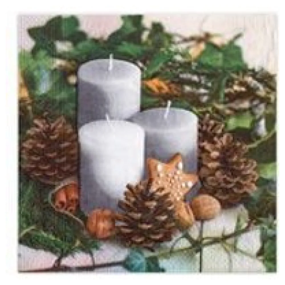 Weihnachtsservietten 3-lagig 33 x 33 cm Kerzen, Kekse und Zapfen, 20 Stk. – Bild 3
