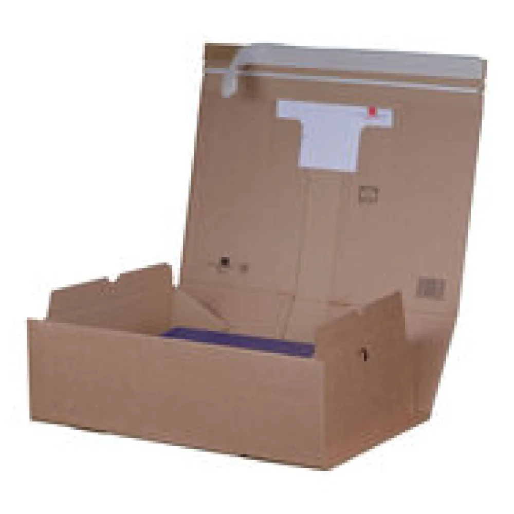 Versandkarton 215x155x40mm PACKBOX mit Selbstklebeverschluss & Aufreißfaden braun für A5+