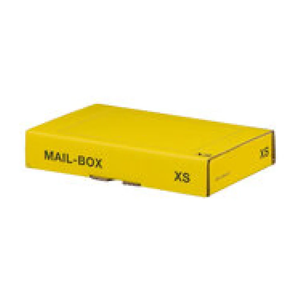 Versandkarton 244x145x43mm MAILBOX XS mit Steckverschluss wiederverschließbar für Maxibrief gelb