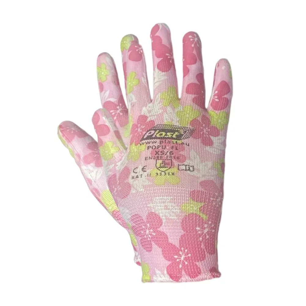 Arbeitshandschuhe, Montagehandschuhe Polyester - Polyurethan Größe XS-6, helle Blumen, 12 Paar – Bild 2