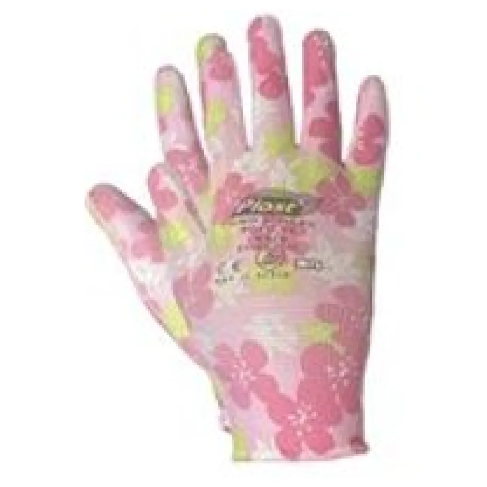 Arbeitshandschuhe, Montagehandschuhe Polyester - Polyurethan Größe XS-6, helle Blumen, 12 Paar – Bild 3