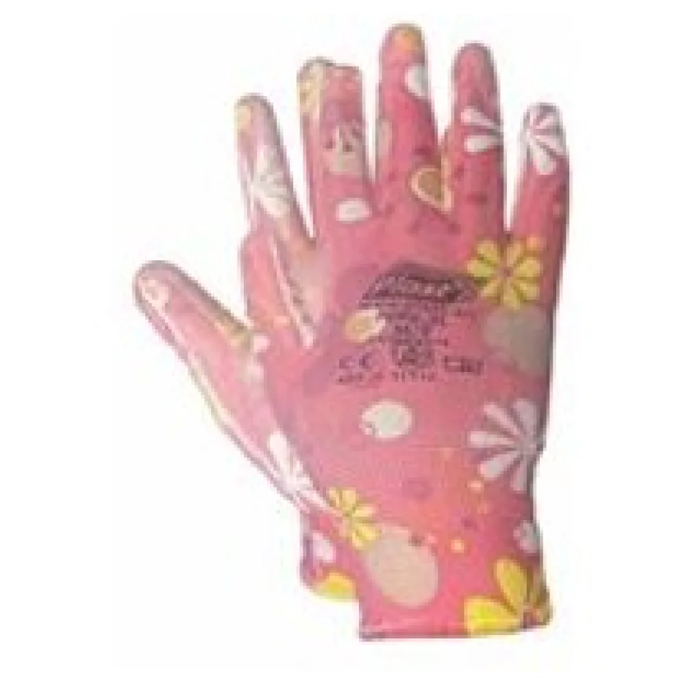 Arbeitshandschuhe, Montagehandschuhe Polyester - Polyurethan Größe M-8, dunkle Blumen, 12 Paar – Bild 3