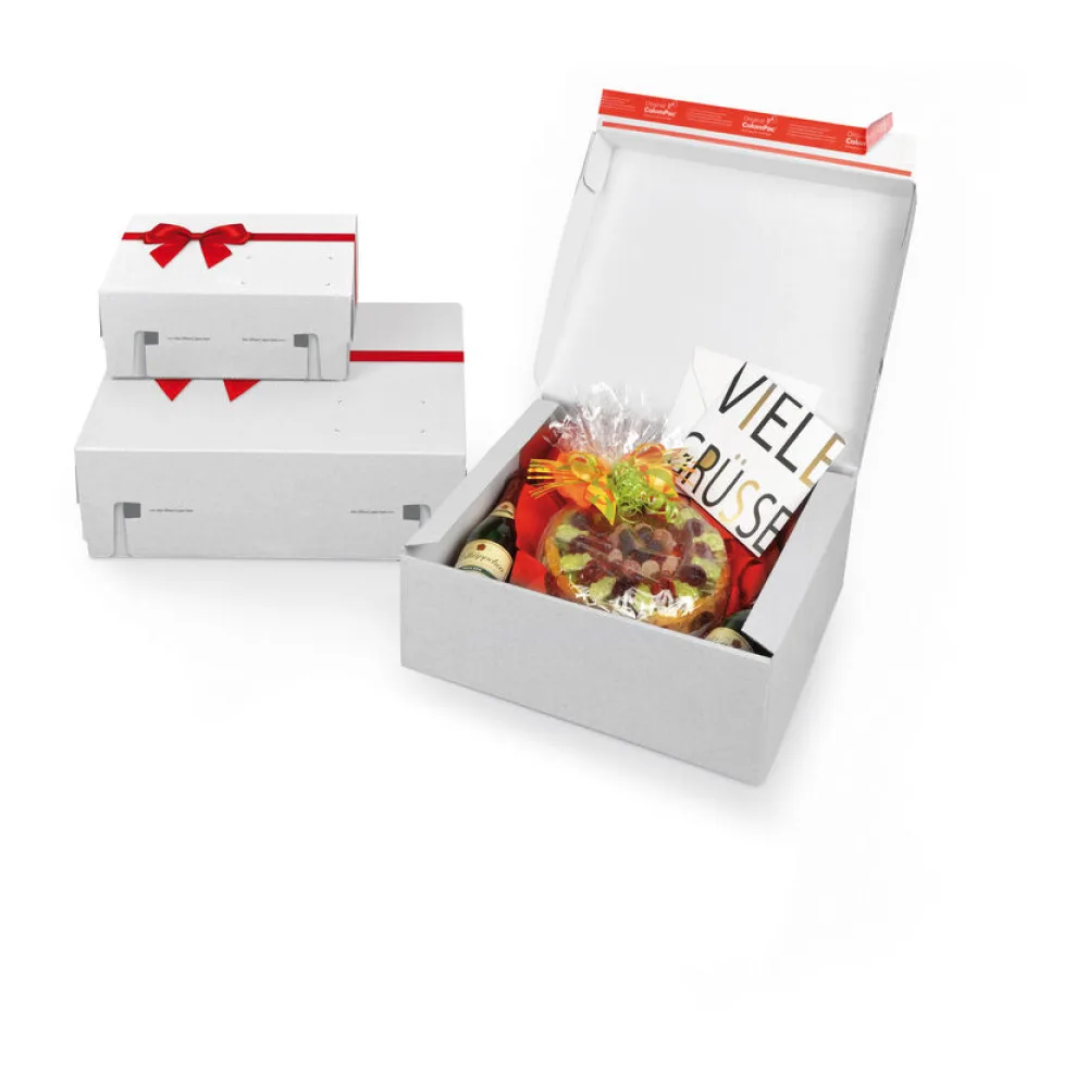 Geschenkbox 250 x 177 x 96mm Selbstklebeverschluss & Aufreißfaden offsetbedruckt weiß – Bild 2