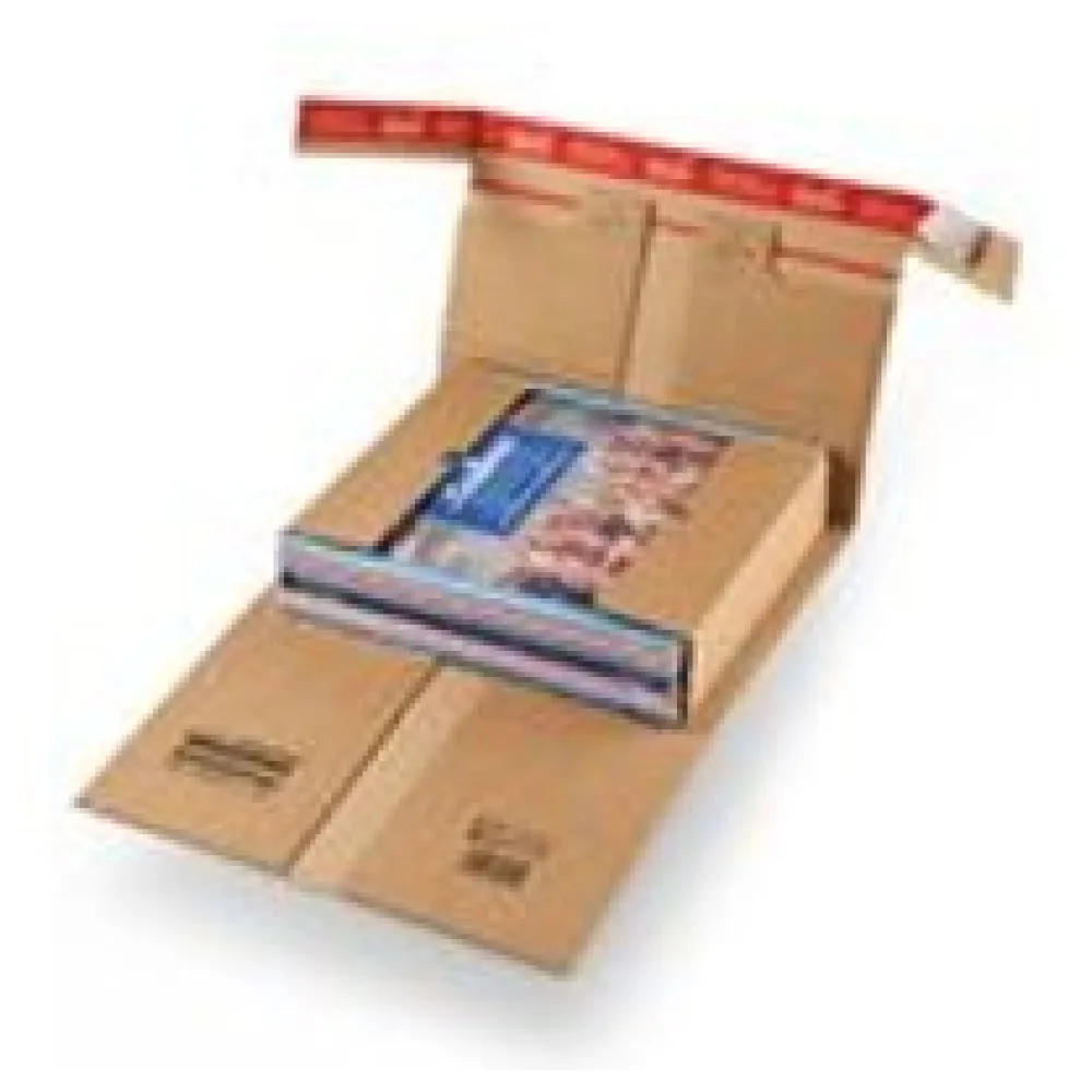 Robuste Versandverpackung 511 x 344 x -102mm mit Sicherungslaschen, Selbstklebeverschluss & Aufreißfaden braun – Bild 3