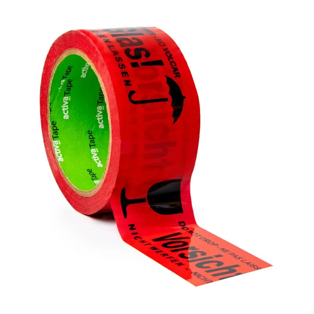 Warnband Klebeband 48mmx66m activaTape Low Noise rot mit Aufdruck Vorsicht Glas – Bild 2