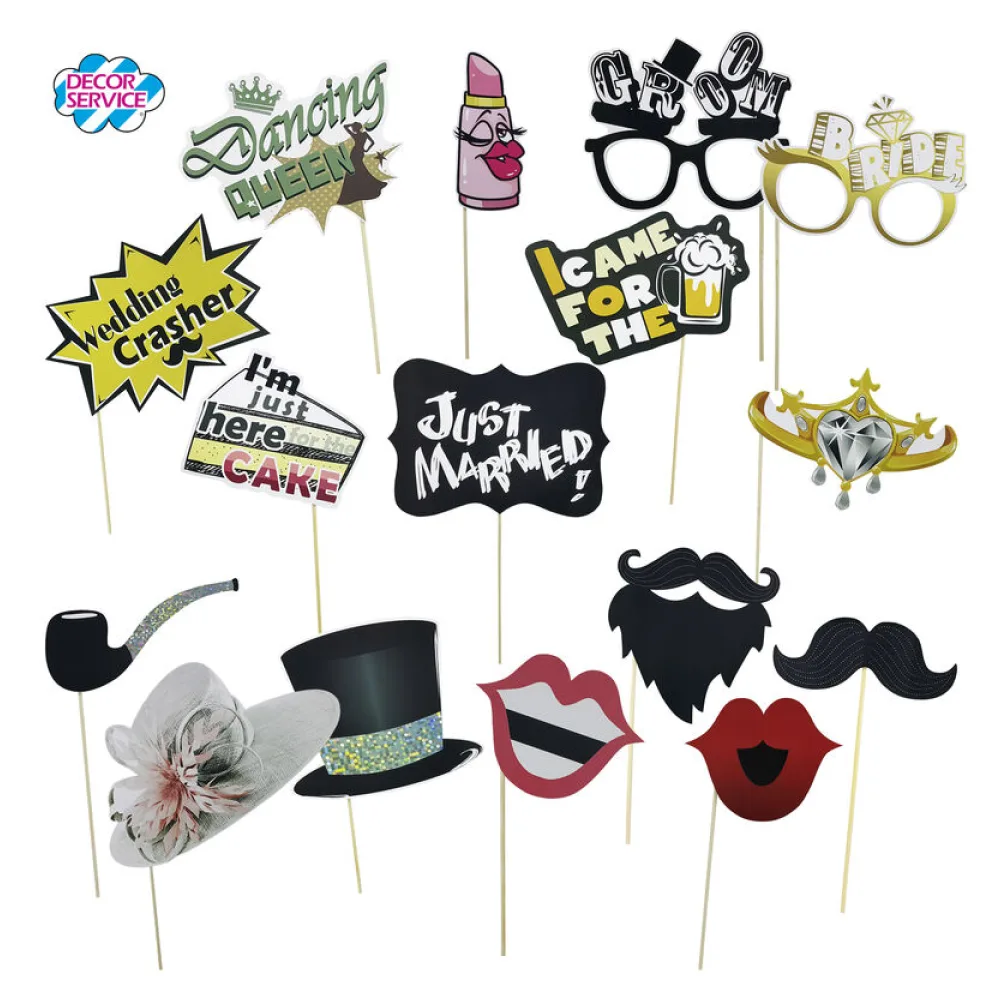 Party Props Fotobox Requisiten Accessoires Set "Hochzeit" 16-teiliges Set – Bild 2