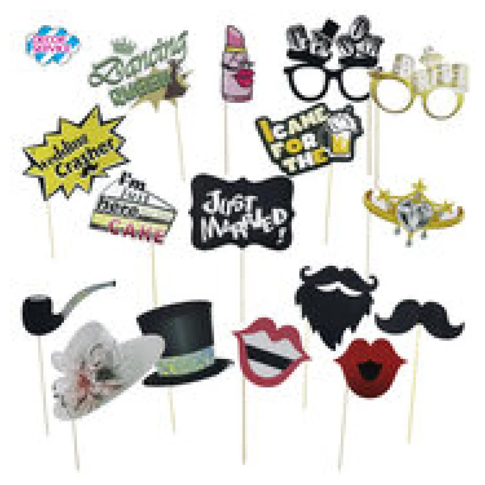 Party Props Fotobox Requisiten Accessoires Set "Hochzeit" 16-teiliges Set