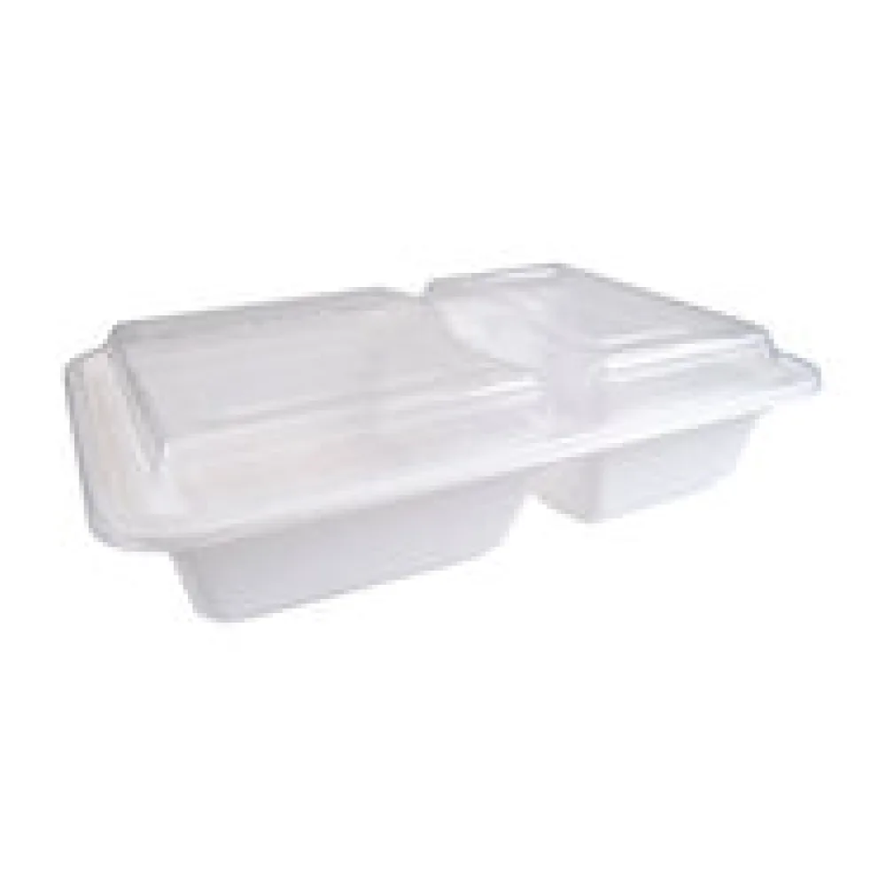 Mehrweg Menüboxen wiederverwendbar PP mit Deckel 2-geteilt weiß 22x15x6cm, 50 Stk.
